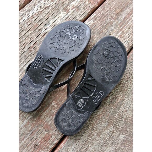 6B Coach Flip Flop Sandals Q6102/A6867 Landon Black & White Gold Bow - Picture 4 of 7